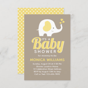 Cute Modern Yellow Beige Elephant Baby shower Kaart