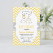 Cute Modern Yellow Grey Elephant Baby shower Kaart (Staand voorkant)
