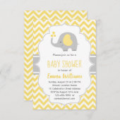 Cute Modern Yellow Grey Elephant Baby shower Kaart (Voorkant / Achterkant)