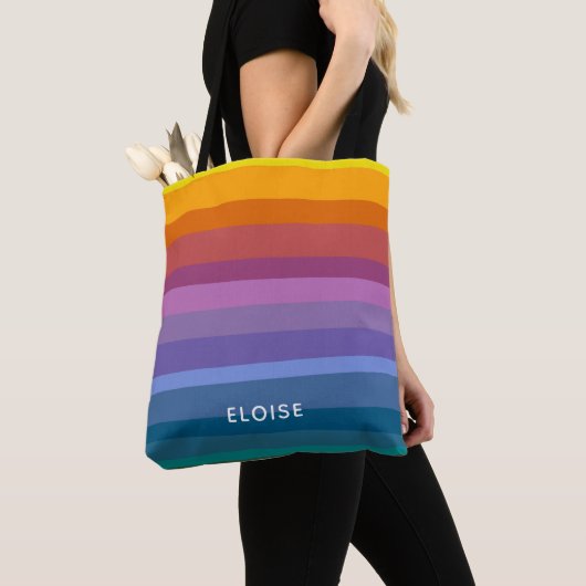 Cute Moderne Abstracte trillende regenboogstripes  Tote Bag (Dichtbij)