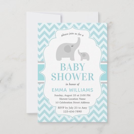 Cute Moderne Blauwgrijze Olifant Jongen Baby Showe Kaart (Voorkant)