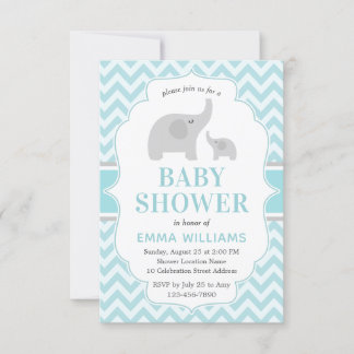 Cute Moderne Blauwgrijze Olifant Jongen Baby Showe Kaart