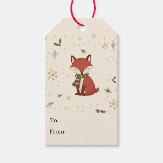 Cute Moderne Bosdier Vos Kerstcadeautags Cadeaulabel (Voorkant)