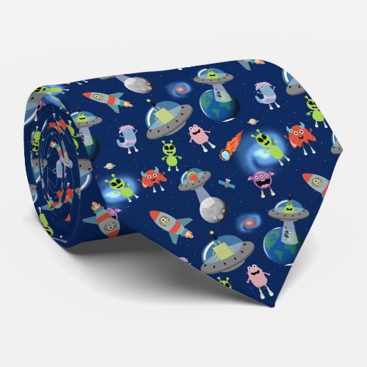 Cute Moderne Buitenaardse Monsters Ruimte Kinderen Stropdas (Opgerold)