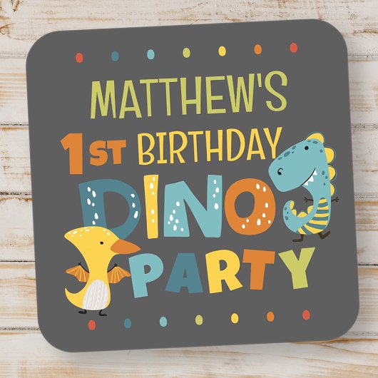 Cute Moderne Dino Dinosaur Kinderverjaardagsfeestj Vierkante Sticker
