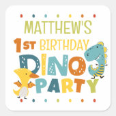 Cute Moderne Dino Dinosaur Kinderverjaardagsfeestj Vierkante Sticker (Voorkant)