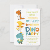 Cute moderne dino dinosaurus kinderverjaardagsfees bedankkaart (Voorkant)