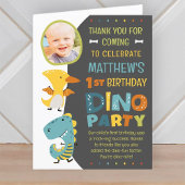 Cute Moderne Dinosaur Foto Verjaardagsfeestje Bedankkaart