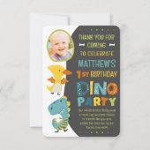 Cute Moderne Dinosaurus Kinder Foto Verjaardagsfee Bedankkaart (Voorkant)