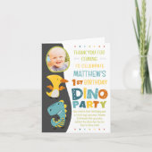 Cute moderne dinosaurus kinder foto verjaardagsfee bedankkaart (Voorkant)