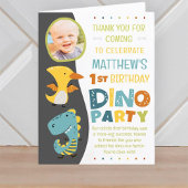 Cute moderne dinosaurus kinder foto verjaardagsfee bedankkaart
