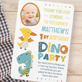 Cute moderne dinosaurus kinder foto verjaardagsfee bedankkaart
