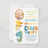 Cute moderne dinosaurus kinder foto verjaardagsfee bedankkaart (Voorkant)