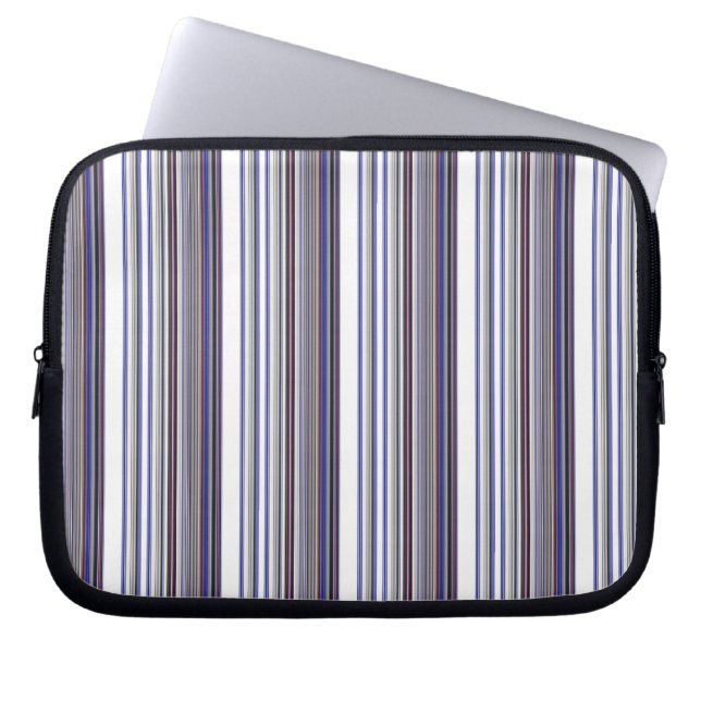 Cute moderne grijs blauwe strepen laptop sleeve (Voorkant)