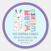 Cute moderne kerstllama retouradres ronde sticker (Voorkant)