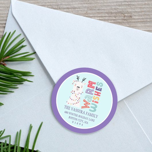 Cute moderne kerstllama retouradres ronde sticker