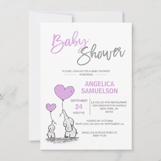 Cute Moderne LAVENDER Mama Olifant & Baby Shower Kaart (Voorkant)