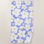 Cute Moderne Retro Margriet Blauw Geel Wit Strandlaken (Voorkant)