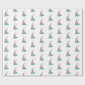 Cute Moderne Roze en Groene Kerstboom Cadeaupapier (Vlak)