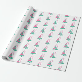 Cute Moderne Roze en Groene Kerstboom Cadeaupapier