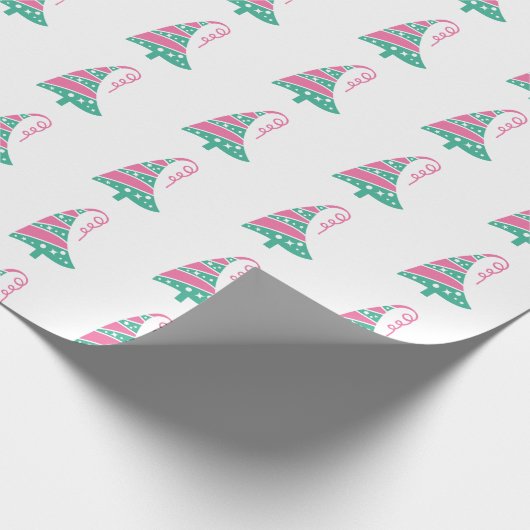 Cute Moderne Roze en Groene Kerstboom Cadeaupapier (Hoek)