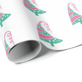 Cute Moderne Roze en Groene Kerstboom Cadeaupapier (Rol Hoek)