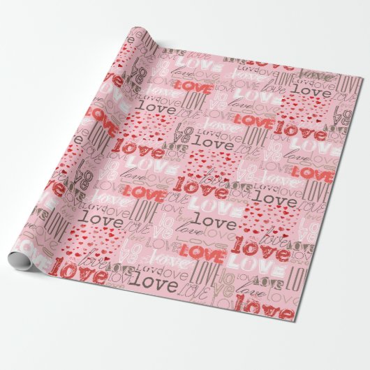 Cute Moderne Roze Liefdes Hart Patroon Cadeaupapier (Uitgerold)