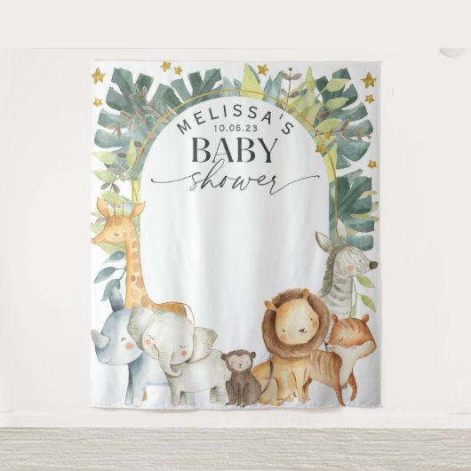 Cute moderne safari jungle baby shower achtergrond wandkleed (Voorkant)