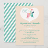 Cute Moderne Tortelduifjes Heart Engagement Party Kaart (Voorkant / Achterkant)