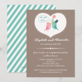 Cute Moderne Tortelduifjes Heart Engagement Party Kaart (Voorkant / Achterkant)