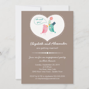 Cute Moderne Tortelduifjes Heart Engagement Party Kaart