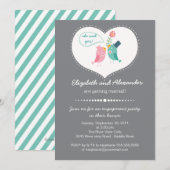 Cute Moderne Tortelduifjes Heart Engagement Party Kaart (Voorkant / Achterkant)