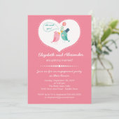 Cute Moderne Tortelduifjes Heart Engagement Party Kaart (Staand voorkant)