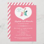 Cute Moderne Tortelduifjes Heart Engagement Party Kaart (Voorkant / Achterkant)