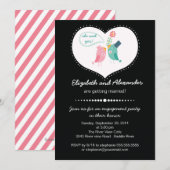 Cute Moderne Tortelduifjes Heart Engagement Party Kaart (Voorkant / Achterkant)