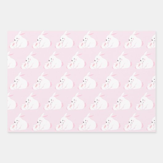 Cute moeder & Baby Girl Bunny | Roze Inpakpapier Vel (Voorkant)