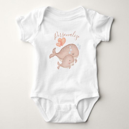 Cute Moeder Baby Whales Love Hearts Personated Romper (Voorkant)