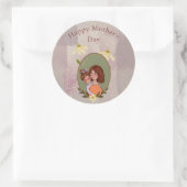 Cute Moeder & Child Illustration Moederdag Ronde Sticker (Tas)