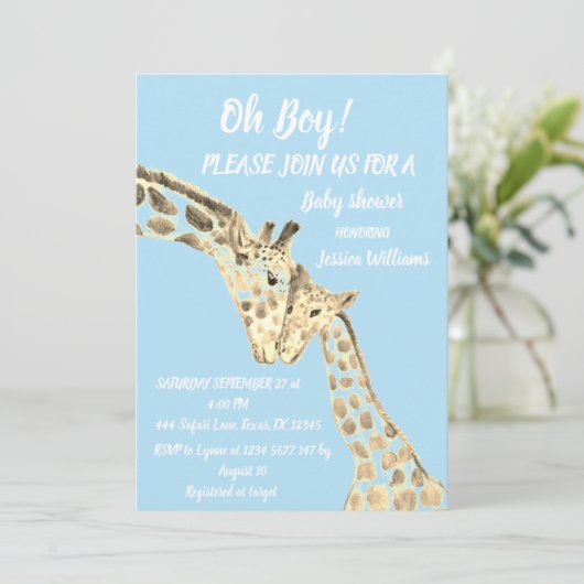 Cute Moeder Giraffe Safari Boho Animals Blue Kaart (Staand voorkant)