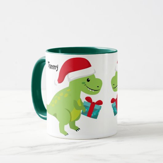 Cute Moeder T-Rex geeft haar Baby kerstkaf Mok (Voorkant links)