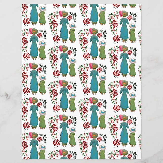 Cute Moederdag Floral Red Roses Scrapbook Paper (Voorkant)