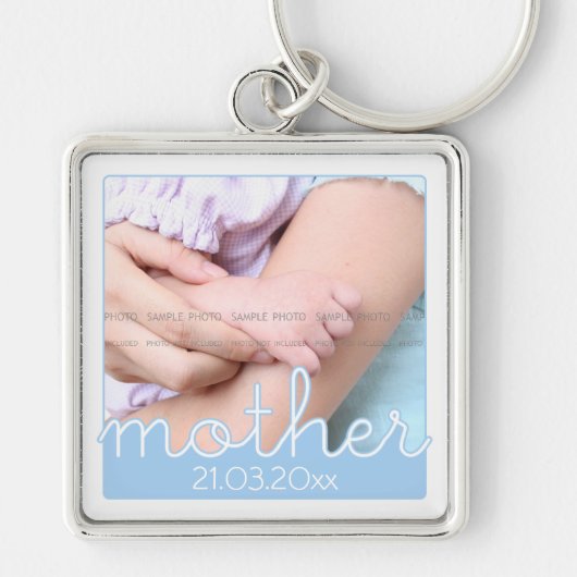 Cute Moederdag Foto Blue White Moeder Cutouts Sleutelhanger (Voorkant)