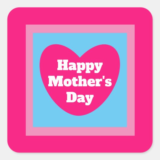 Cute Moederdag Heart Hot Roze Vierkante Sticker (Voorkant)