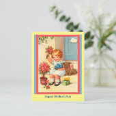 Cute Moederdag Little Girl, Flowers, Dog  Briefkaart (Staand voorkant)