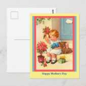 Cute Moederdag Little Girl, Flowers, Dog  Briefkaart (Voorkant / Achterkant)