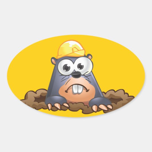 Cute Mole Digging Cartoon Ovale Sticker (Voorkant)