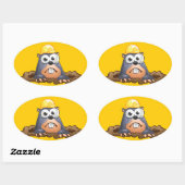 Cute Mole Digging Cartoon Ovale Sticker (Vel)