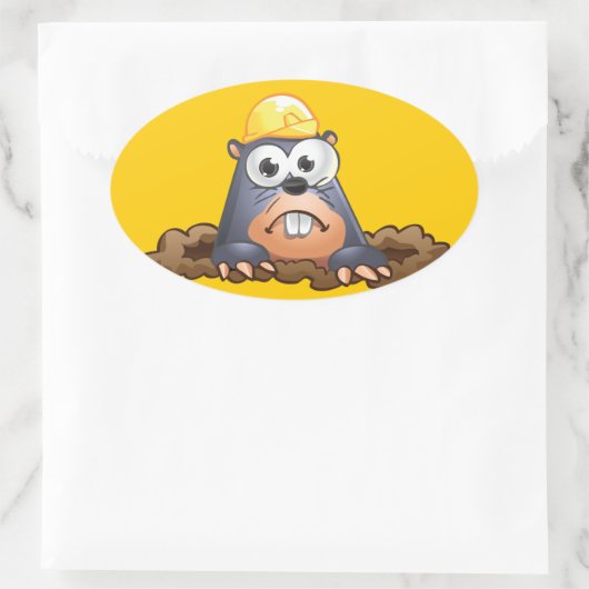 Cute Mole Digging Cartoon Ovale Sticker (Tas)