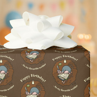 Cute Mole Happy Birthday Favourite Writer Cartoon Cadeaupapier