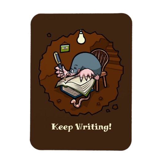 Cute Mole Keep Writing! Motivational Cartoon Magneet (Verticaal)